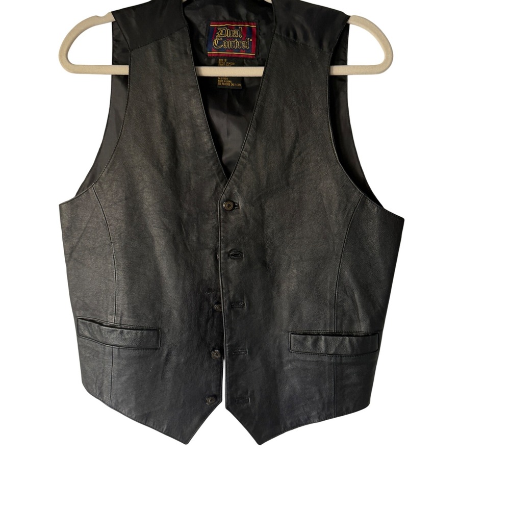 Dual‎ Control Vintage Mens Black Genuine Leather Vested Sm Biker Western